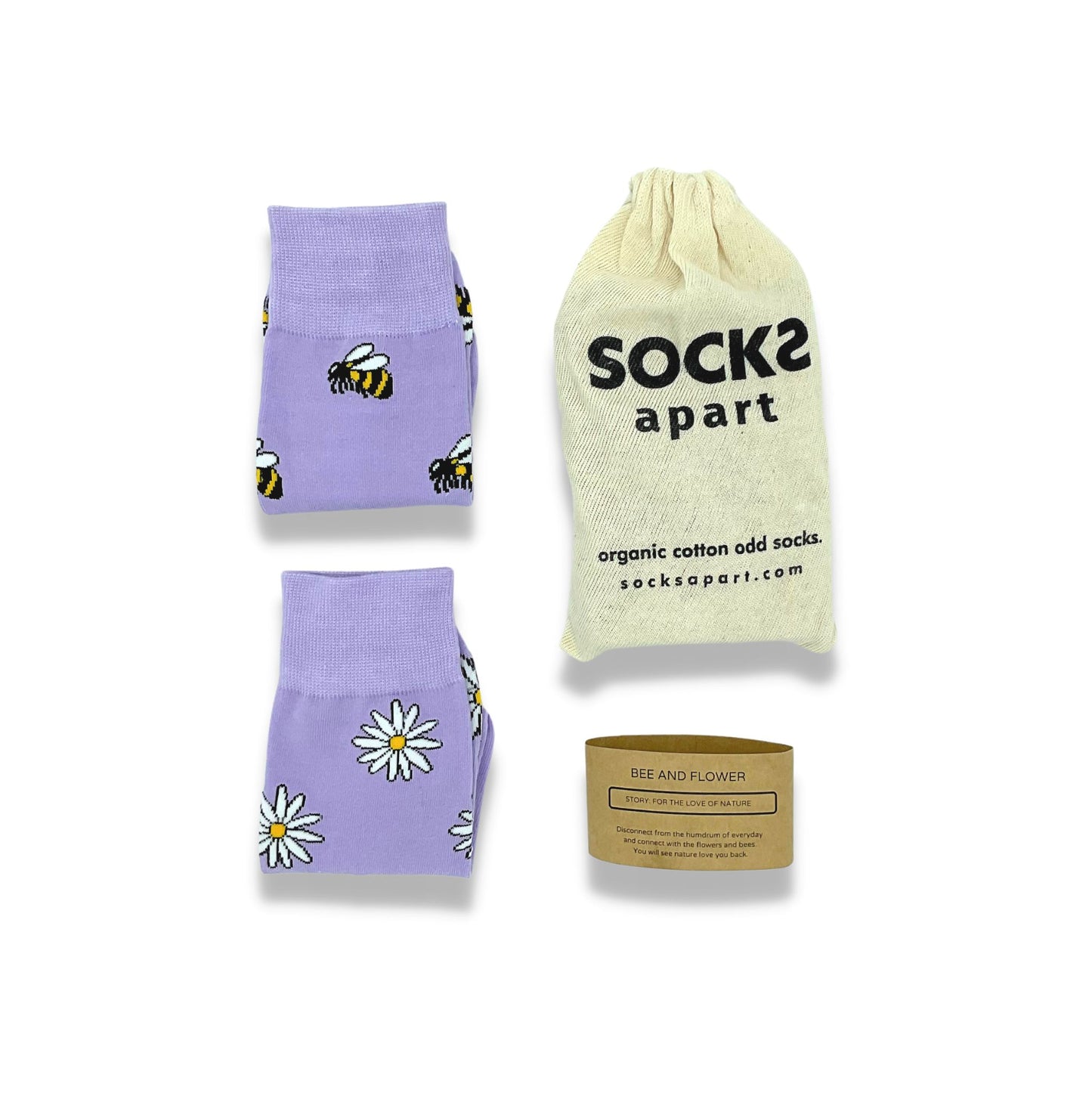 Organic cotton socks. bees and flowers socks. Socks Apart. cotton pouches