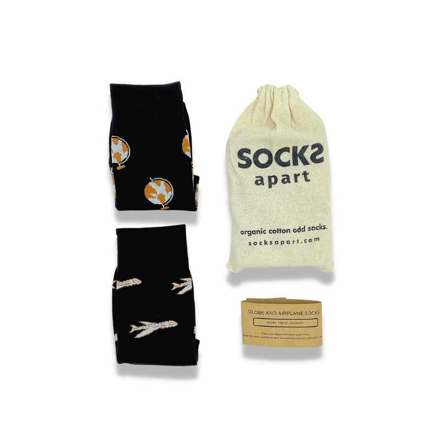 Airplane socks. Organic cotton socks,, socks apart. socks with pouch