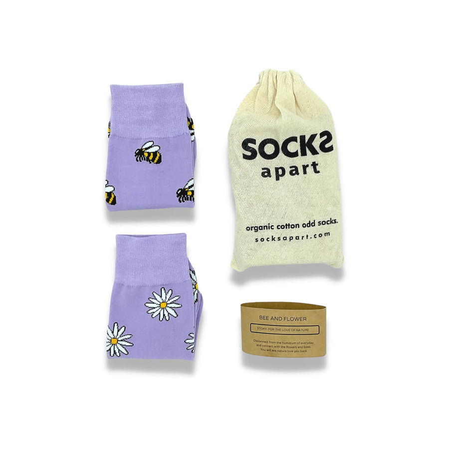 Organic cotton socks. bees and flowers socks.  Socks Apart. cotton pouches