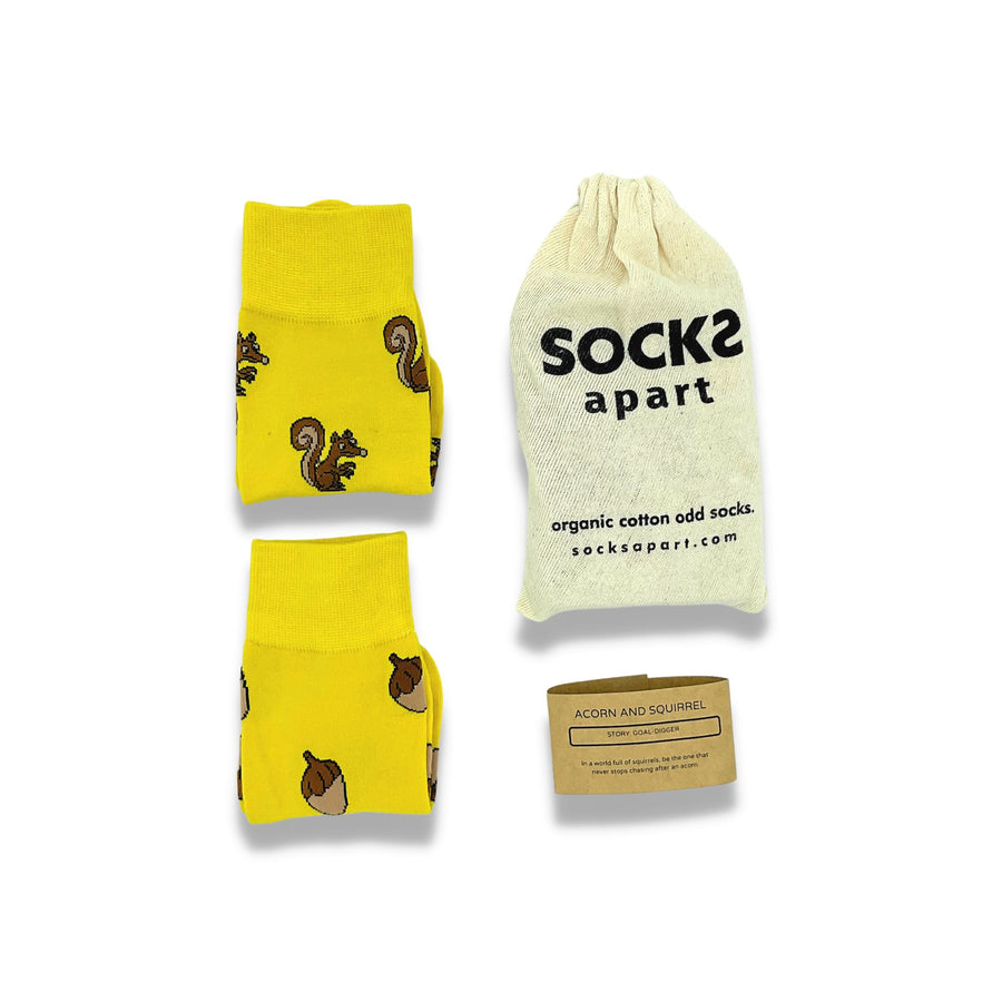 Organic cotton socks. Acorn and Squirrel socks. Socks Apart.